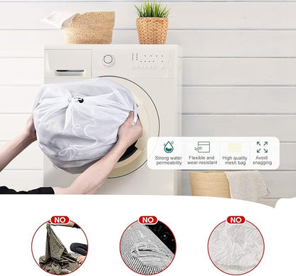 OTraki 2 Pack Mesh Laundry Bag 20x24 Inch Heavy Duty Laundry Fine Mesh Bags Dirty Clothes Drawstring Laundry Wash Bag Delicates Net Storage Travel Bag Don't Drying, Melting 140-176℉ White