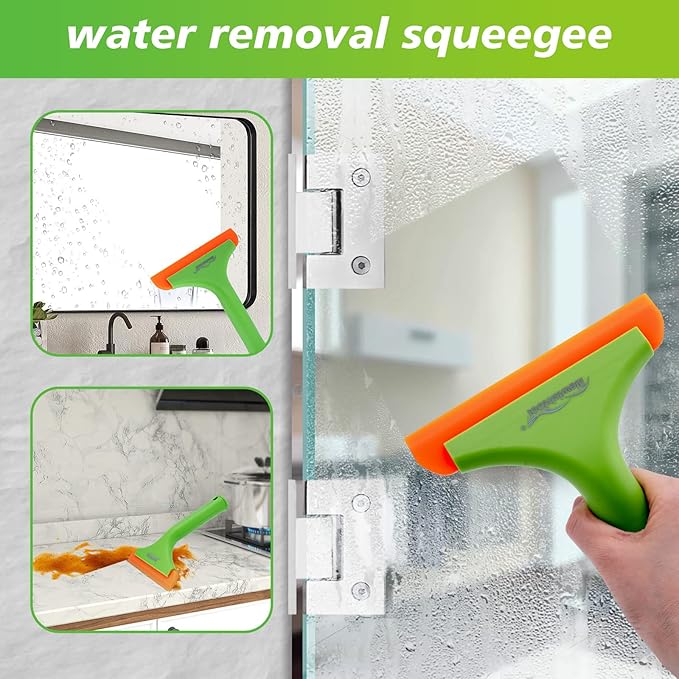 NEWISHTOOL Car Glass Small Window Squeegee, Auto Water Blade, Side Mirror Water Wiper, Shower Squeegee for Glass Doors, 5.9" Blade 7.5" Long Handle Silicone Squeegee, 3 Pack