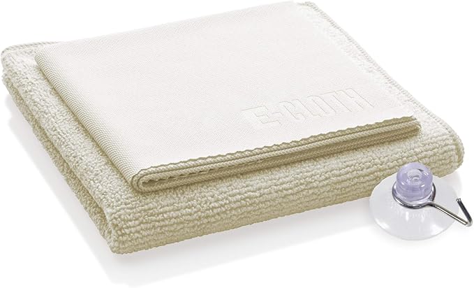 E-Cloth Microfiber Cloth Shower Cleaning Kit - Reusable Microfiber Cleaning Cloths, Glass Cleaner for Showers and Bathrooms, Set with Shower Rag, Glass Polishing Cloth, Hook - 1 Pack