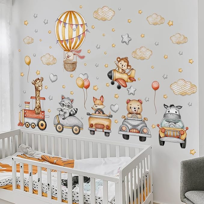 Wall Stickers Decals Kids Peel and Stick Removable for Nursery Kids Bedroom Living Room décor Boys Playroom (Balloon Animal car)