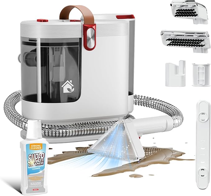 WURESE Portable Upholstery and Carpet Cleaner Machine, 15Kpa Spot Cleaner Deep Cleans Pet Stains, Couch Cleaner with 3 Tools and Self-Cleaning System for Area Rugs, Furniture, Stair, Car, Red