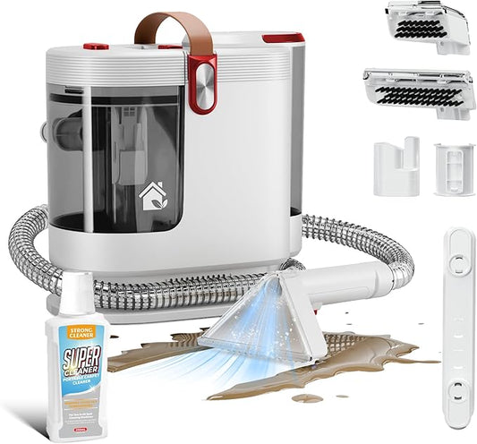WURESE Portable Upholstery and Carpet Cleaner Machine, 15Kpa Spot Cleaner Deep Cleans Pet Stains, Couch Cleaner with 3 Tools and Self-Cleaning System for Area Rugs, Furniture, Stair, Car, Red