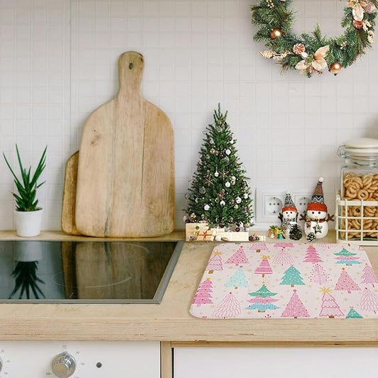 Christmas Dish Drying Mat, Ultra Absorbent Microfiber Dish Drainer Mat Christmas Tree Drying Mats for Kitchen Counter, Coffee Maker, Tableware Decor, 18 x 24 Inch