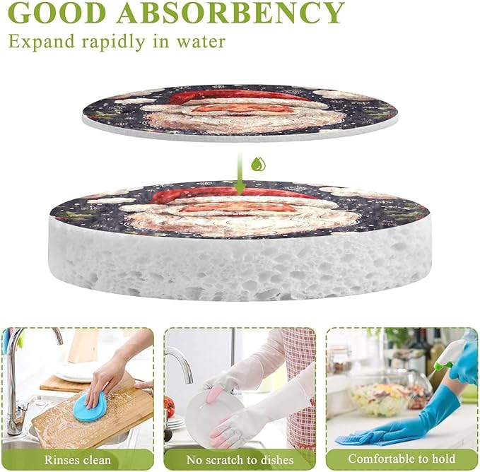 Christmas Santa Claus Kitchen Scrub Sponges, Pop-up Kitchen Cleaning Sponges Reusable Dish Washing Sponges for Bathroom Household Cleaning 3 Pack - Non Scratch Scrubber