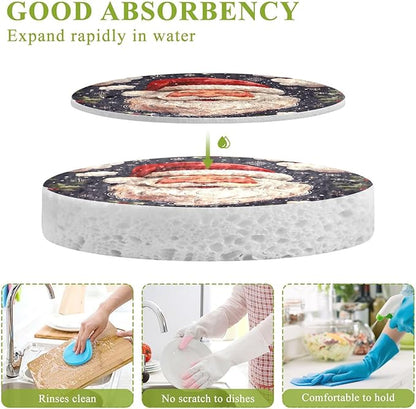 Christmas Santa Claus Kitchen Scrub Sponges, Pop-up Kitchen Cleaning Sponges Reusable Dish Washing Sponges for Bathroom Household Cleaning 3 Pack - Non Scratch Scrubber