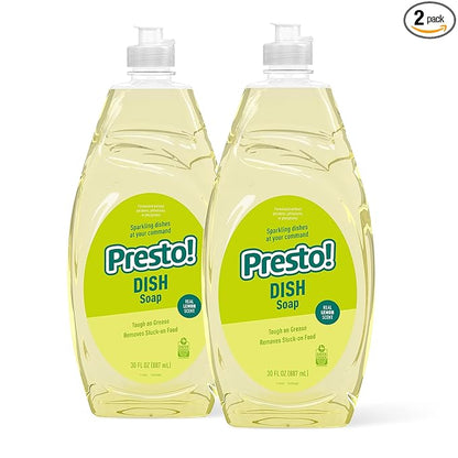 Amazon Brand - Presto! Concentrated Dish Soap, Lemon Essential Oil Scent, Removes Stuck-on Food and Grease, Phosphate-Free Formula, 30 fl oz, Pack of 2