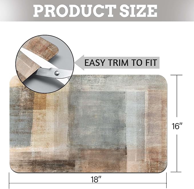 MCALK Brown Dish Drying Mat for Kitchen Counter, Dark Brown Dish Drying Pad with Anti-Slip Rubber Base, Absorbent Kitchen Sink Mat with Abstract Art Decor (1 pc 18" x 16")