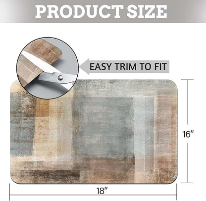MCALK Brown Dish Drying Mat for Kitchen Counter, Dark Brown Dish Drying Pad with Anti-Slip Rubber Base, Absorbent Kitchen Sink Mat with Abstract Art Decor (1 pc 18" x 16")