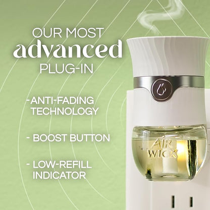 Air Wick Vibrant Plug In Scented Oil Warmer + Refills, Infused with Essential Oils, Plug In Air Fresheners for Home, Deep Blue Sea & Beach Wood, Gadget + 3 ct