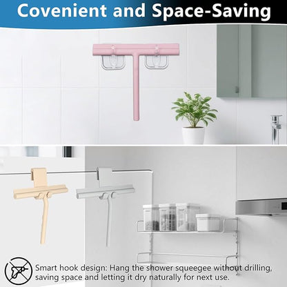 Shower Squeegee for Glass Doors, Full Silicone Jacketed Squeegee with Ergonomic Handle & No-Drill Hook, Cleaning Tool for Windows, Mirrors, Tiles, Bathroom & Car - Grey