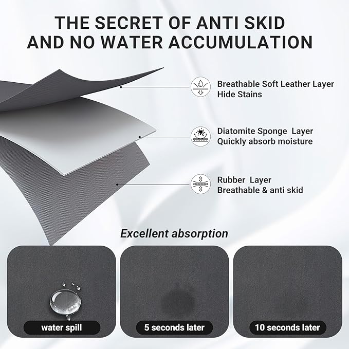 Coffee Mat 20x12 Inch, Black Coffee Machine Mat, Absorbent Hide Stain Rubber Backed Dish Drying Mat for Kitchen Counter, Bar Mats for Countertops, Under Coffee Bar Maker Machine Pot Espresso Staion