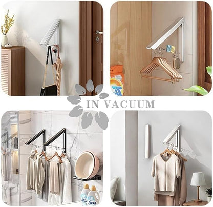 IN VACUUM Clothes Drying Rack, Laundry Racks for Drying Clothes, Wall Mounted Retractable Clothes Hanger for Laundry Room, Garage, Indoor & Outdoor Use, Aluminum (1 Racks, Black)