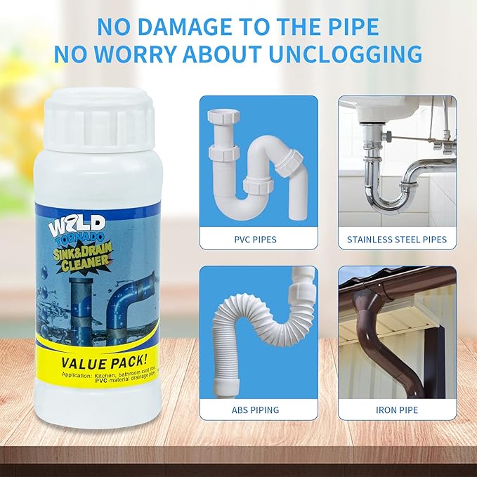 Wild Tornado Pipe Dredge,Powerful Sink Cleaner Powder Fast Foaming for Kitchen Toilet Pipeline Quick Cleaning Tool（4pcs）