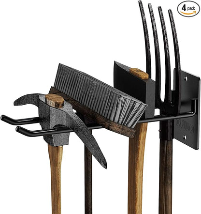 4 Pack Garage Storage Organizer for Tool Organization Heavy-Duty Solid Steel Wall Hanger for Garden Tools - Shovel Holder, Rake Broom Yard Wall Mount Hooks - Overhead Garage Storage Rack
