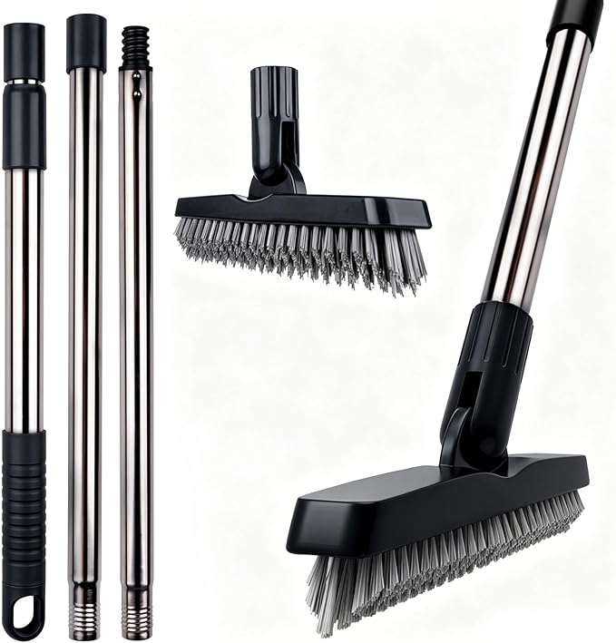 ITTAHO 2 Pack Grout Brush with Long Handle, Swivel Cleaning Grout Line Scrubber - Extendable Durable Handle Grout Cleaner Brush for Bathroom,Tile,Baseboard,Walk in Shower,Corner & Narrow Space (Black)