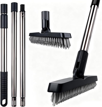 ITTAHO 2 Pack Grout Brush with Long Handle, Swivel Cleaning Grout Line Scrubber - Extendable Durable Handle Grout Cleaner Brush for Bathroom,Tile,Baseboard,Walk in Shower,Corner & Narrow Space (Black)