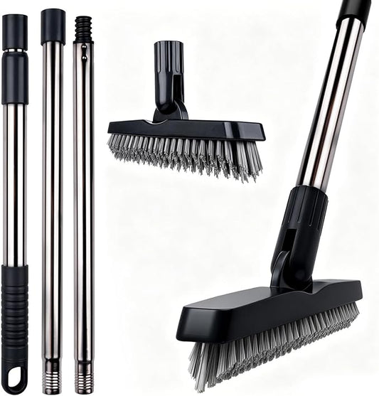 ITTAHO 2 Pack Grout Brush with Long Handle, Swivel Cleaning Grout Line Scrubber - Extendable Durable Handle Grout Cleaner Brush for Bathroom,Tile,Baseboard,Walk in Shower,Corner & Narrow Space (Black)