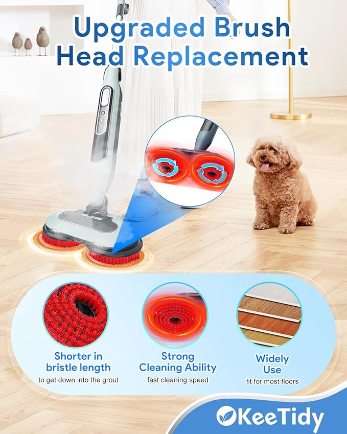 Steam Mop Pads Replacement Brush Head Compatible with Shark Steam and Scrub Mop S7000 S8201 S7001 s7201 Shorter Bristle Professional Cleaning and Polishing Brush (Red, 2 Brush)