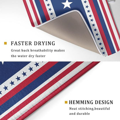 4th of July Dish Drying Mat For Kitchen Counter Independence Day Patriotic Star Stripes Memorial Day Microfiber Absorbent Drying Mats Reversible Kitchen Countertop Drainer Pad 18x24 Inch