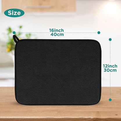 GeeRic Microfiber Dish Drying Mat, Super Absorbent Kitchen Dish Drying Pad, Reversible for Countertop, 12*16 inch Black