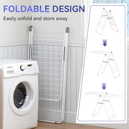 APEXCHASER Clothes Drying Rack, Foldable Oversized Drying Rack Clothing with U-Shaped Foot Cover, Height-Adjustable, Multi-Bar Laundry Rack, Indoor Outdoor Use, 20.47"D x 70"W x 42.52"H, Pearl White