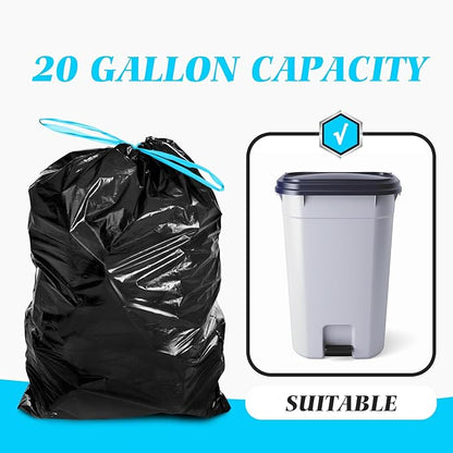 Teivio 20 Gallon 26 Counts Large Drawstring Trash Bags Strong Tall Kitchen Garbage Bags for Home/Office/Light Residential Waste/Outdoor Trash Can, Lawn，Trash Bin liners Black