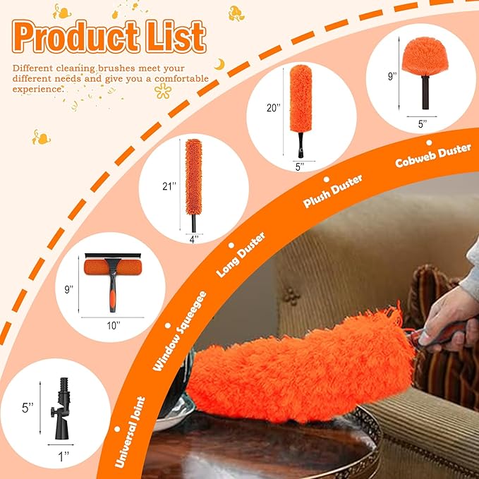 LAANPOLE 36FT High Reach Duster Cleaning Kit with Extension Pole, High Ceiling Fan Cleaner Duster Tool for Fan Blades, Window Washing Kit with Microfiber Feather Duster & Window Squeegee