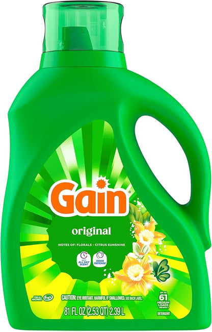 Gain Liquid Laundry Detergent, Now with Odor Defense, Original Scent, 88 fl oz, 61 Loads (Packaging May Vary)