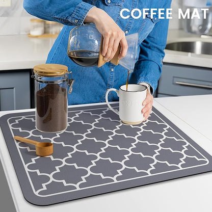 WISELIFE Dish Drying Mat Super Absorbent Drying Mat Large Dish Drying Mats for Kitchen Counter Easy Clean Dish Mat Kitchen Drying Mat15"x 18" Stylish Grey
