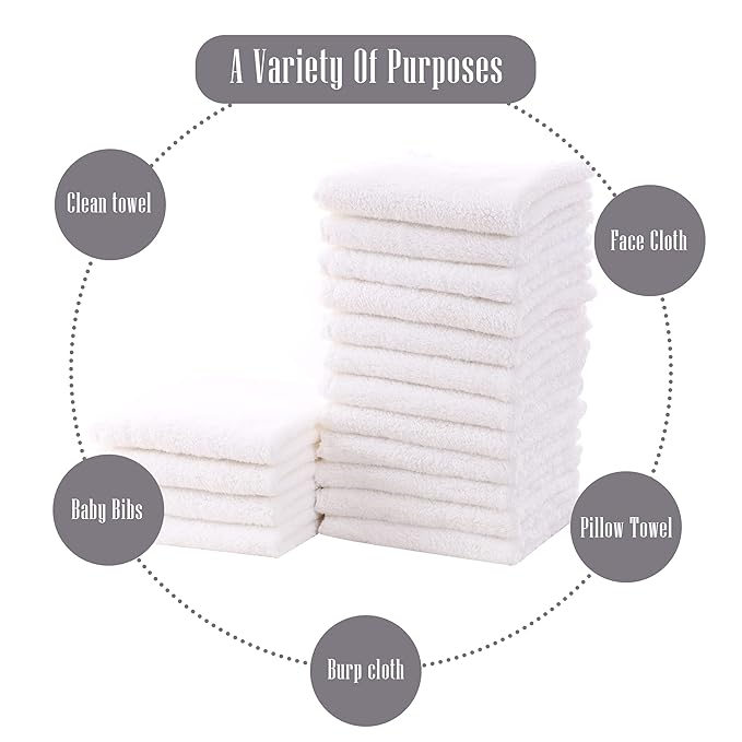 Cute Castle Ultra-Soft Baby Washcloths, 16 Pack - 9" by 9", Gentle on Sensitive Skin for Face and Body, Plush, Super Absorbent Wash Clothes for Girls and Boys, White