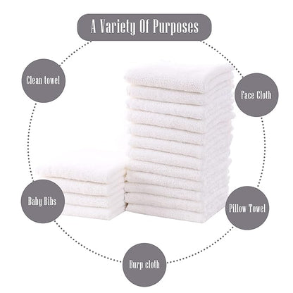 Cute Castle Ultra-Soft Baby Washcloths, 16 Pack - 9" by 9", Gentle on Sensitive Skin for Face and Body, Plush, Super Absorbent Wash Clothes for Girls and Boys, White