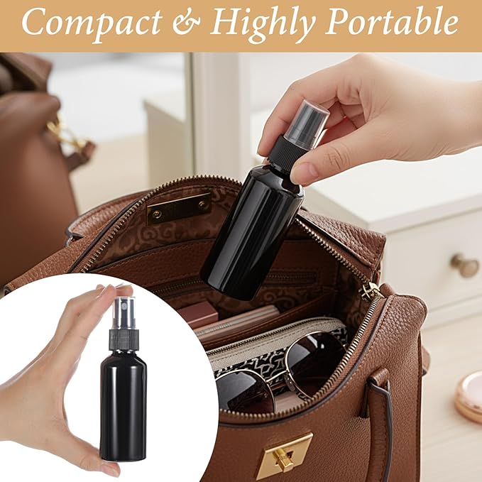 100 Pcs 2oz Black Spray Bottles, Fine Mist Refillable Travel Size Plastic Spritzers - Leak Proof Mini Mister for Cleaning, Hair, Essential Oils & Perfume