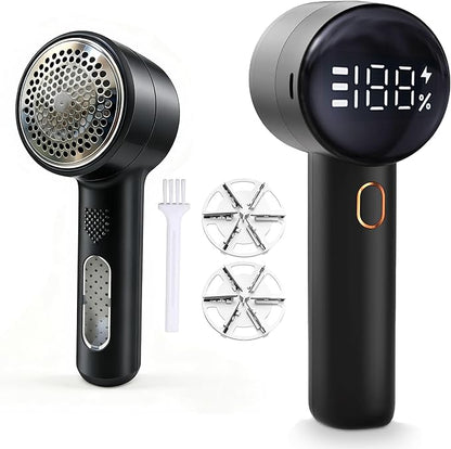 Fabric Shaver, Electric Lint Remover Rechargeable with 2 Replaceable Blades, 3 Speeds, Digital LED Display to Remove Pilling for Clothes, Furniture, Sweater, Couch, Blanket (Black)