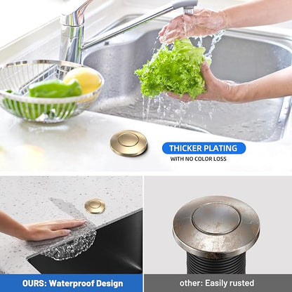 Garbage Disposal Air Switch Kit -Professional, Dual Outlet Sink Top Waste Disposer On/Off, Air Switch Button, UL Listed, Long/3.6“, Champagne Bronze