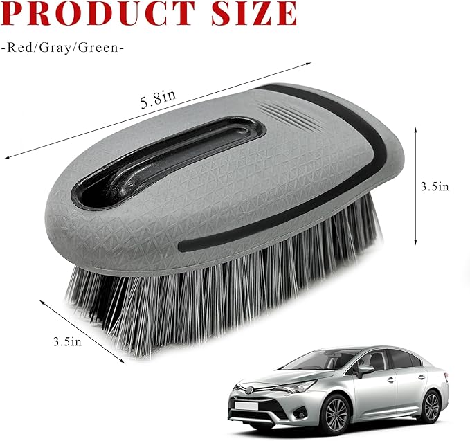 Carpet and Upholstery Cleaning Brush, Stiff Bristle Detailing Scrubber for Car Interior & Home, Portable Ergonomic Scrub Brushes for Floor Mat Carpet Leather Seat Couch (Gray)