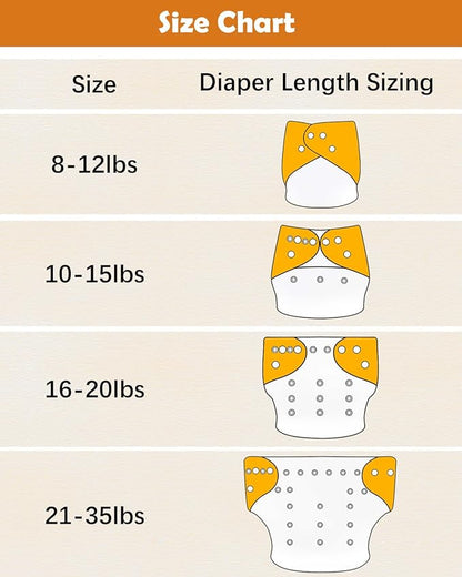 Babygoal Baby Cloth Diaper 6 Pack with 6pcs Inserts and Wet Bag for Fitted Diapers and Prefolds, Adjustable and Reusable Covers for Toddler Boys and Girls