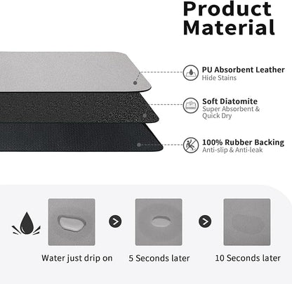 HotLive Dish Drying Mat for Kitchen Counter, Heat Resistant Drainer Mats with Non-slip Rubber Backed, Hide Stain Kitchen Super Absorbent Draining Mat, Easy to Clean Dish Rack Pad, Grey 18"x32"