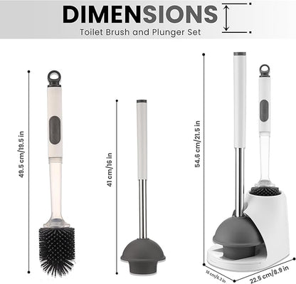 Toilet Brush & Plunger Set - Toilet Bowl Brush and Holder, Refillable Liquid Dispenser Brush - 2 in 1 Silicone Toilet Brush & Plunger Set for Bathroom