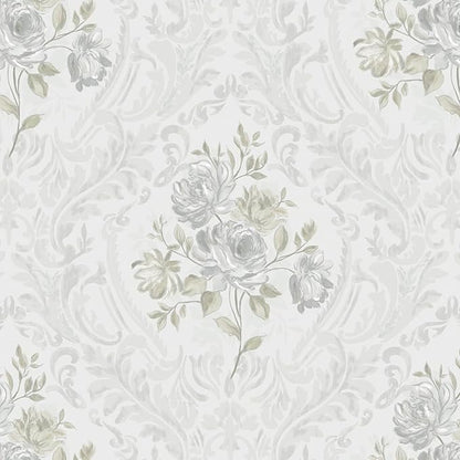 Ismoon Vintage Peel and Stick Wallpaper Floral Contact Paper Boho White and Grey Watercolor Damask Wallpaper Textured Removable Self Adhesive Vinyl Wall Paper for Bedroom, 17.3 in X 32.75ft