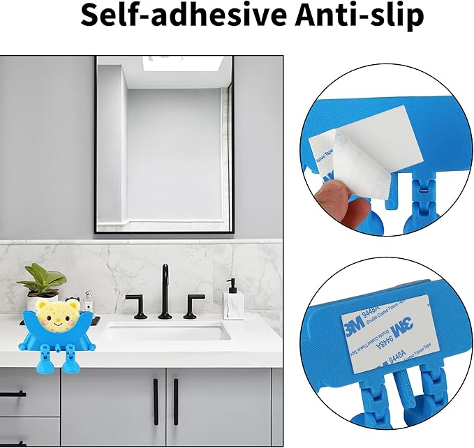 Cute Hanging Sponge Holder, Drainable Kitchen Sink Organizer, Scrub Sponge Stand Storage Rack with Smiley Design, Sink Accessories (Blue)