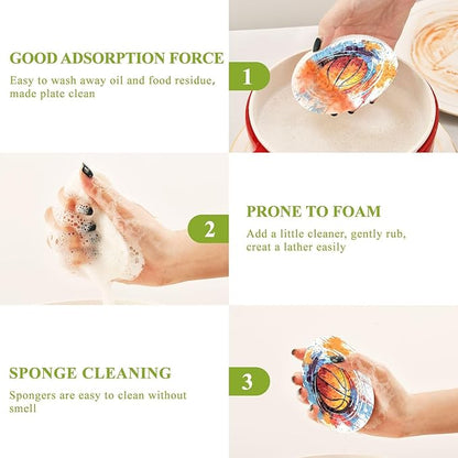 Basketball Kitchen Scrub Sponges, Pop-up Kitchen Cleaning Sponges Reusable Dish Washing Sponges for Bathroom Household Cleaning 3 Pack - Non Scratch Scrubber