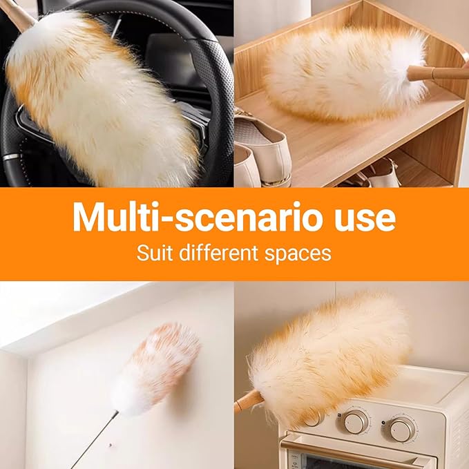 Kaxich Extendable Lambswool Duster 30-55 Inch with Duster Head Replacement, Feather Duster for Cleaning Fans, Ceiling, Light, Bookshelf, Office, Home