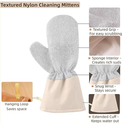 Dishwashing Gloves Non-Scratch Nylon Cleaning Mittens Stainless Steel Wire Balls Hanging Strap for Kitchen Housework