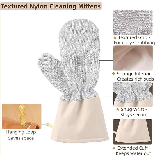 Dishwashing Gloves Non-Scratch Nylon Cleaning Mittens Stainless Steel Wire Balls Hanging Strap for Kitchen Housework