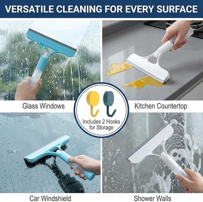 2 Pack 3 in 1 Window Cleaning Scraper, Window Squeegee with Sprayer, Window Squeegee Cleaner Tool with Built-in Spray Bottle for Car Windows Mirrors Shower Glass Bathroom Tiles Home Kitchen Flooring