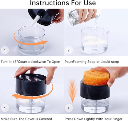 Soap Dispenser & Sponge Holder Compatible with Scrub Daddy Sponges - Kitchen Sink Pump Dispenser, Instant Refill, White