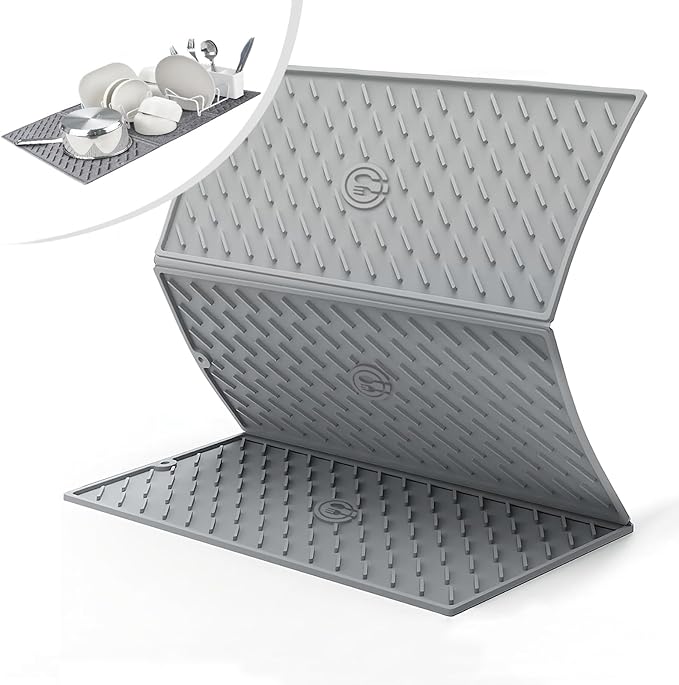 Dish Drying Mat, Silicone Drying Mat for Kitchen Counter, Collapsible Trifold Large Silicone Drying Mat, Dish Pads for Drying Multiple Usage, Easy Clean, Heat-Resistant, BPA Free(24×16in)