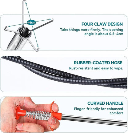 Drain Snake 76Inch, Unclog Drain Tool for Bathroom Sink, Shower, Bathtub, Car & Tight Spaces,Flexible Sink Snake Drain Cleaner Tool Set, Sink Declogger, Hair Puller from Drain (76inch)