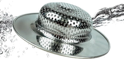 RSVP International Endurance® Stainless Steel Large Sink Strainer, 4.5" | Traps Food Scraps | Polished Finish with Precision Pierced Holes | Dishwasher Safe
