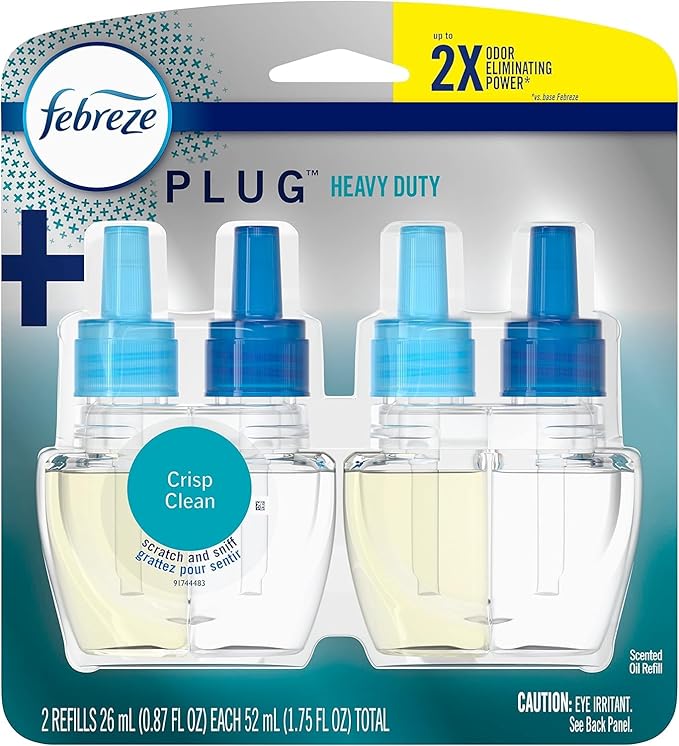 Febrezee Plug In Refills New Edition Plug In for Odor-Fighting Fade Defy PLUG Air Freshener, (2) Count of 0.87 fl oz Refills (Crisp Clean)